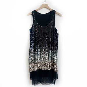 BCBG Black Gold and Silver Sequin Slip Dress